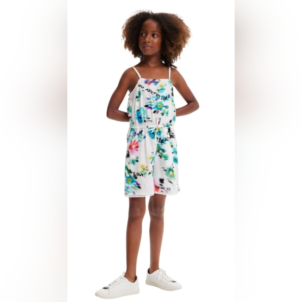 Desigual NWT Short Strappy Playsuit Multicoloured Out-Of-Focus Floral Print 5-6